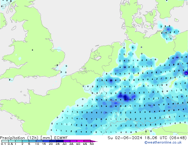 Nied. akkumuliert (12Std) ECMWF So 02.06.2024 06 UTC