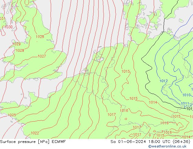 pressão do solo ECMWF Sáb 01.06.2024 18 UTC