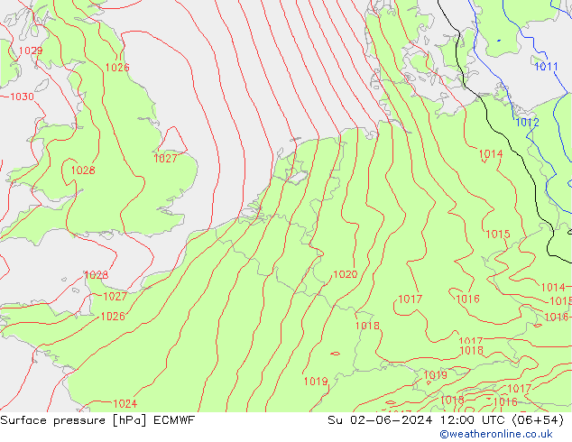 Luchtdruk (Grond) ECMWF zo 02.06.2024 12 UTC