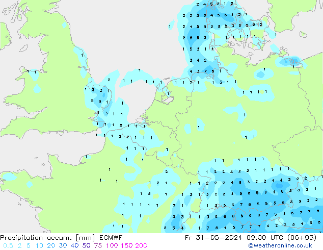 Precipitation accum. ECMWF Fr 31.05.2024 09 UTC