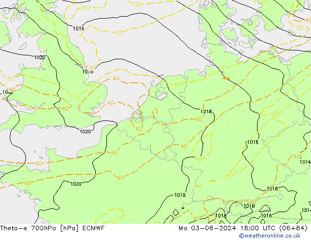 Theta-e 700hPa ECMWF ma 03.06.2024 18 UTC