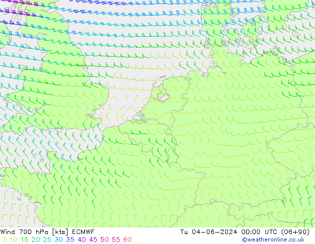 wiatr 700 hPa ECMWF wto. 04.06.2024 00 UTC