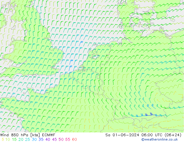 Wind 850 hPa ECMWF Sa 01.06.2024 06 UTC