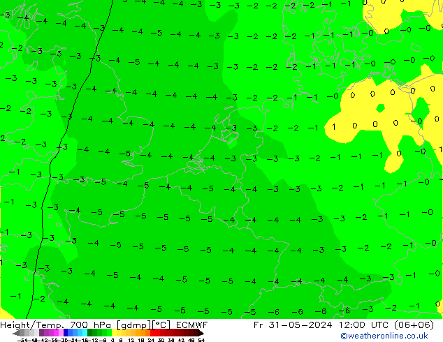 Height/Temp. 700 hPa ECMWF Fr 31.05.2024 12 UTC