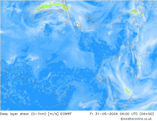 Deep layer shear (0-1km) ECMWF Sex 31.05.2024 06 UTC