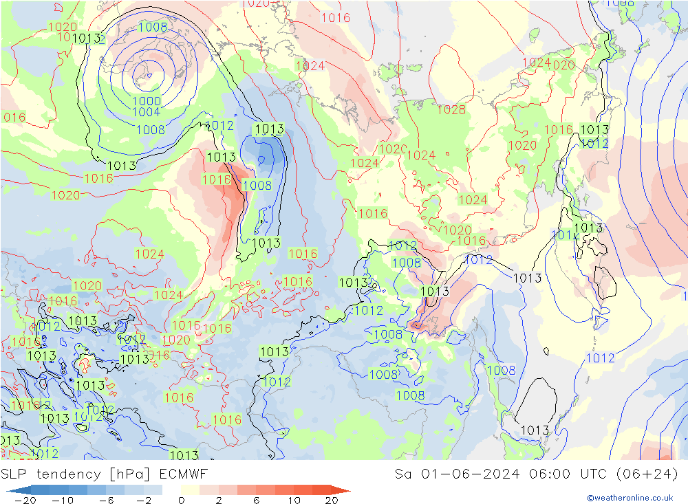 Tendenza di Pressione ECMWF sab 01.06.2024 06 UTC