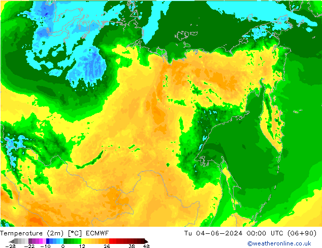 карта температуры ECMWF вт 04.06.2024 00 UTC