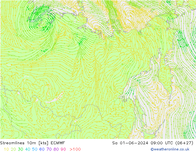 Rüzgar 10m ECMWF Cts 01.06.2024 09 UTC