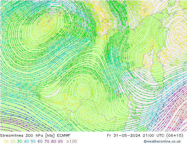 ветер 200 гПа ECMWF пт 31.05.2024 21 UTC