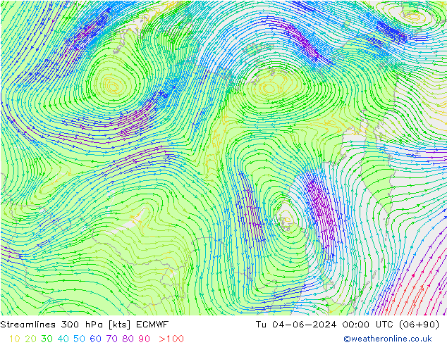 ветер 300 гПа ECMWF вт 04.06.2024 00 UTC