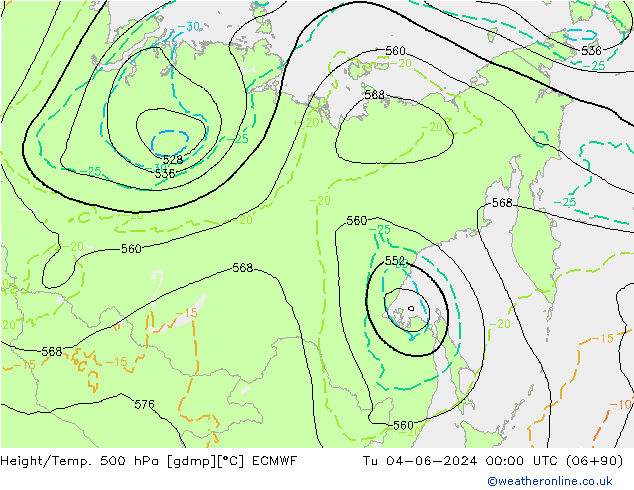 Height/Temp. 500 гПа ECMWF вт 04.06.2024 00 UTC