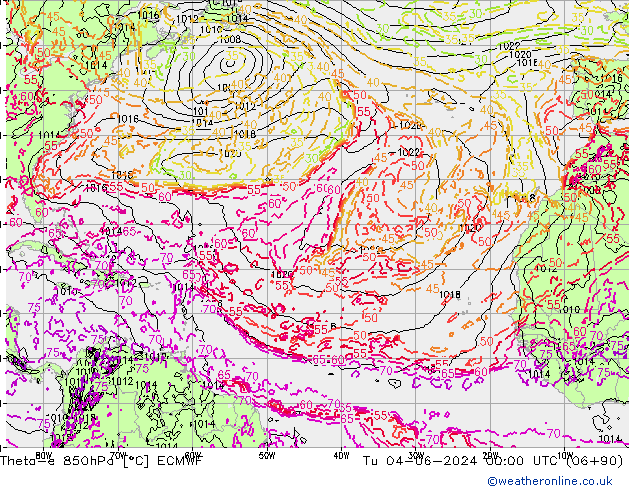 Theta-e 850hPa ECMWF Di 04.06.2024 00 UTC