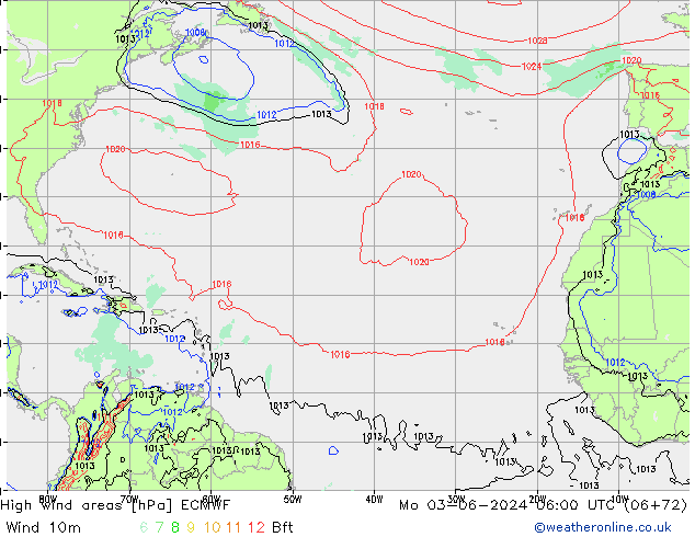 yüksek rüzgarlı alanlar ECMWF Pzt 03.06.2024 06 UTC