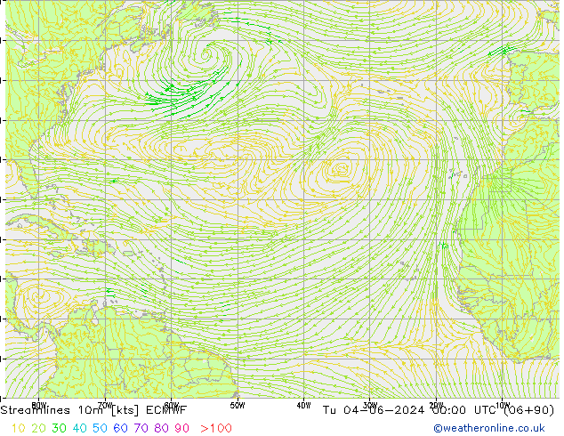 Línea de corriente 10m ECMWF mar 04.06.2024 00 UTC