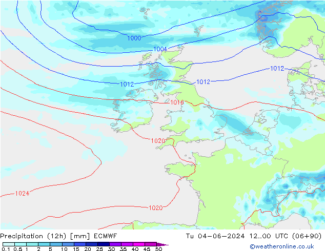 opad (12h) ECMWF wto. 04.06.2024 00 UTC