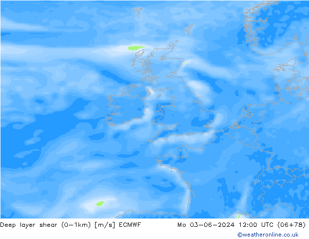 Deep layer shear (0-1km) ECMWF Pzt 03.06.2024 12 UTC