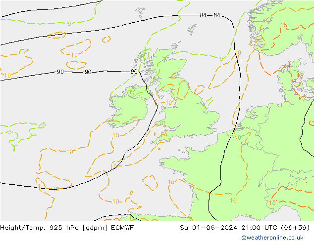 Height/Temp. 925 hPa ECMWF so. 01.06.2024 21 UTC