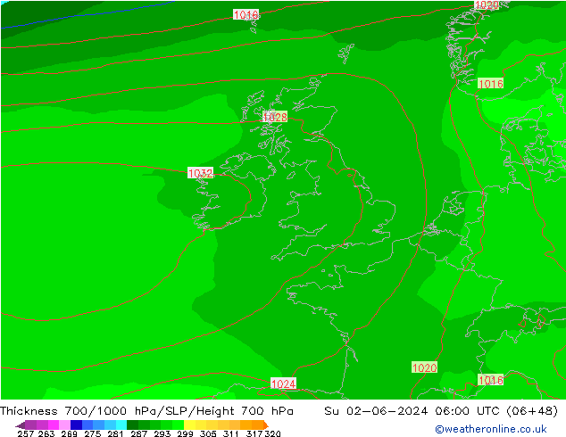 Thck 700-1000 hPa ECMWF Dom 02.06.2024 06 UTC