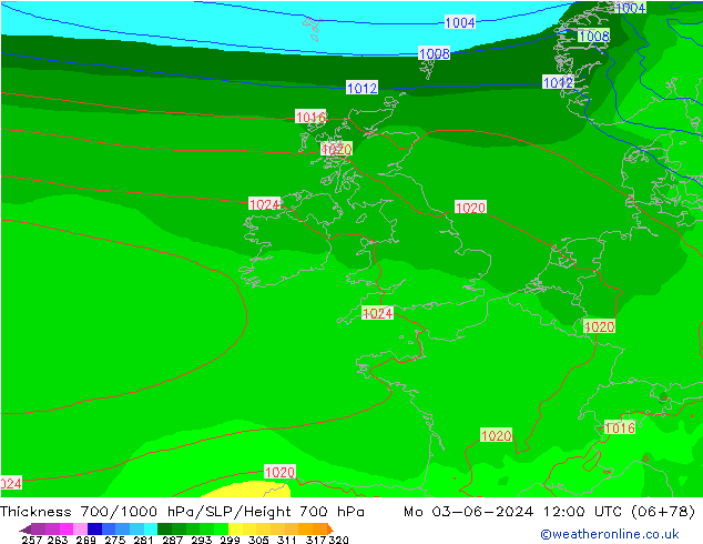 700-1000 hPa Kalınlığı ECMWF Pzt 03.06.2024 12 UTC