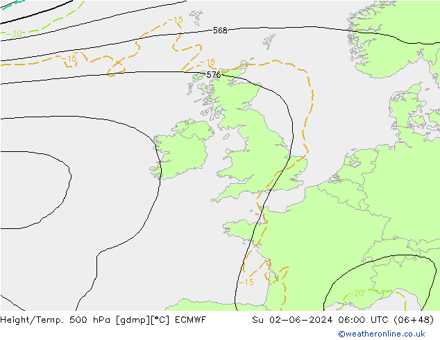 Z500/Rain (+SLP)/Z850 ECMWF Su 02.06.2024 06 UTC