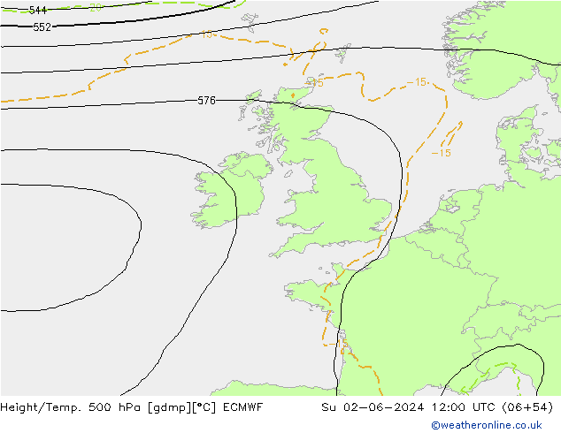 Z500/Regen(+SLP)/Z850 ECMWF zo 02.06.2024 12 UTC