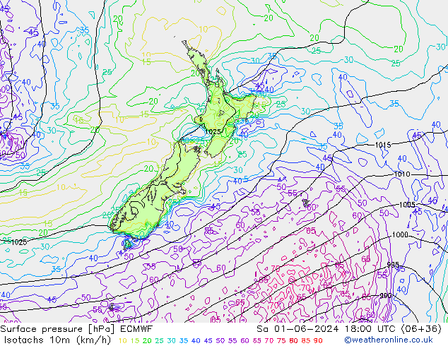 Isotachs (kph) ECMWF Sáb 01.06.2024 18 UTC