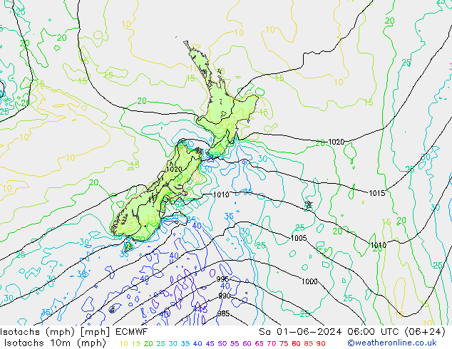 Isotachs (mph) ECMWF sab 01.06.2024 06 UTC