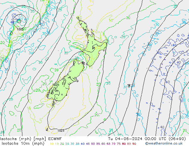 Isotachs (mph) ECMWF Tu 04.06.2024 00 UTC