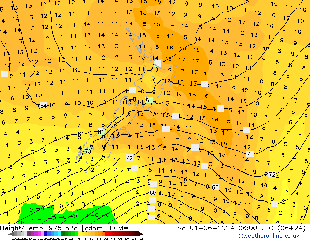 Hoogte/Temp. 925 hPa ECMWF za 01.06.2024 06 UTC