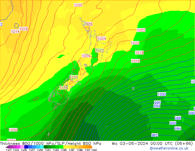 Thck 850-1000 hPa ECMWF lun 03.06.2024 00 UTC