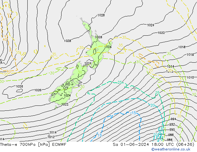 Theta-e 700hPa ECMWF so. 01.06.2024 18 UTC