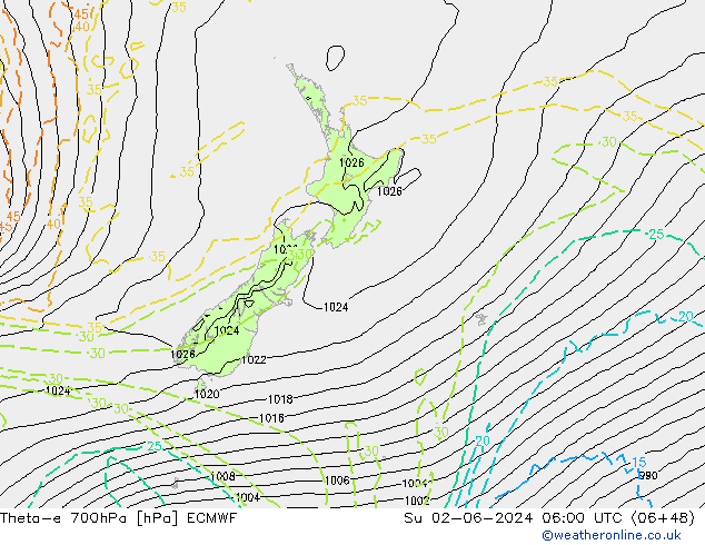 Theta-e 700hPa ECMWF nie. 02.06.2024 06 UTC