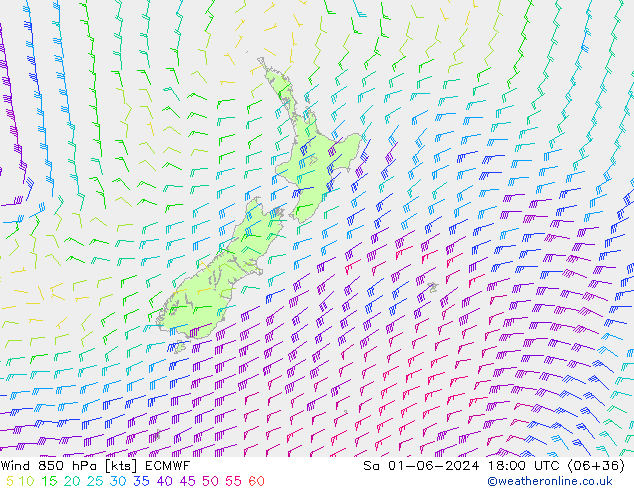 Vento 850 hPa ECMWF Sáb 01.06.2024 18 UTC