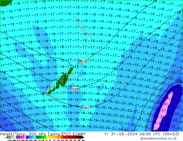 Geop./Temp. 500 hPa ECMWF vie 31.05.2024 09 UTC