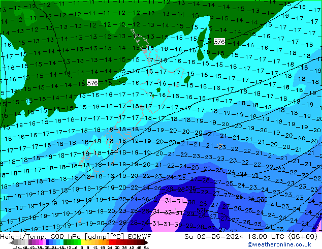 Z500/Regen(+SLP)/Z850 ECMWF zo 02.06.2024 18 UTC