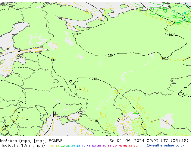 Isotachs (mph) ECMWF сб 01.06.2024 00 UTC