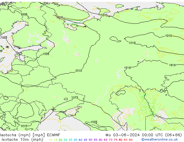 Isotachs (mph) ECMWF lun 03.06.2024 00 UTC