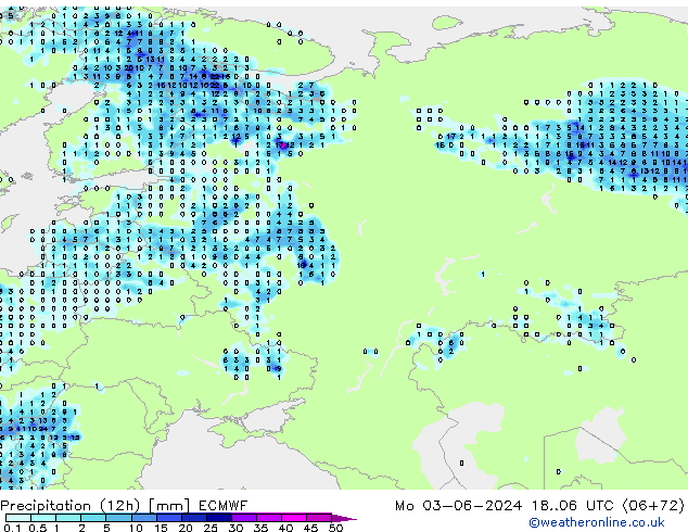 Precipitation (12h) ECMWF Mo 03.06.2024 06 UTC