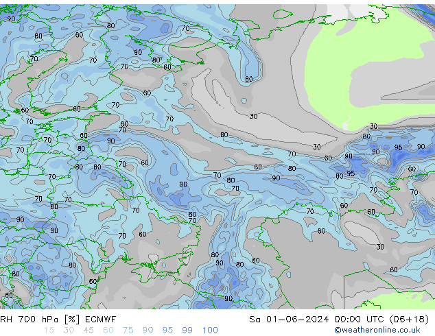 RH 700 hPa ECMWF Sáb 01.06.2024 00 UTC