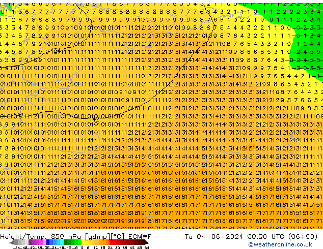 Yükseklik/Sıc. 850 hPa ECMWF Sa 04.06.2024 00 UTC