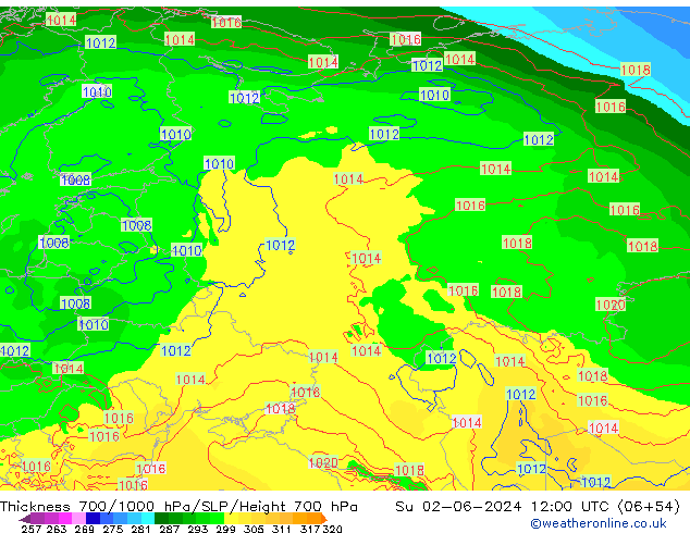 Thck 700-1000 hPa ECMWF dim 02.06.2024 12 UTC