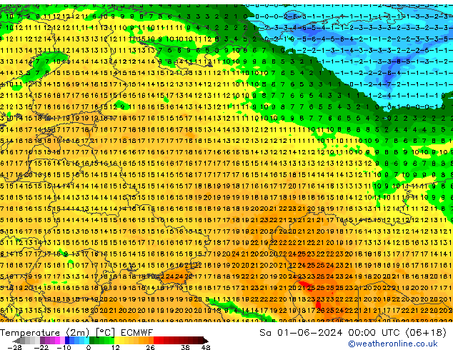карта температуры ECMWF сб 01.06.2024 00 UTC