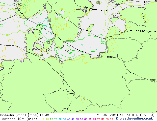 Isotachs (mph) ECMWF вт 04.06.2024 00 UTC