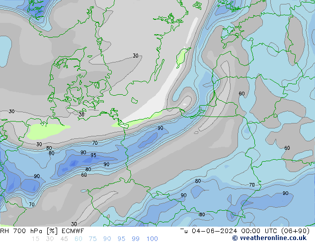 RH 700 hPa ECMWF Tu 04.06.2024 00 UTC