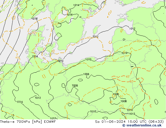 Theta-e 700hPa ECMWF So 01.06.2024 15 UTC