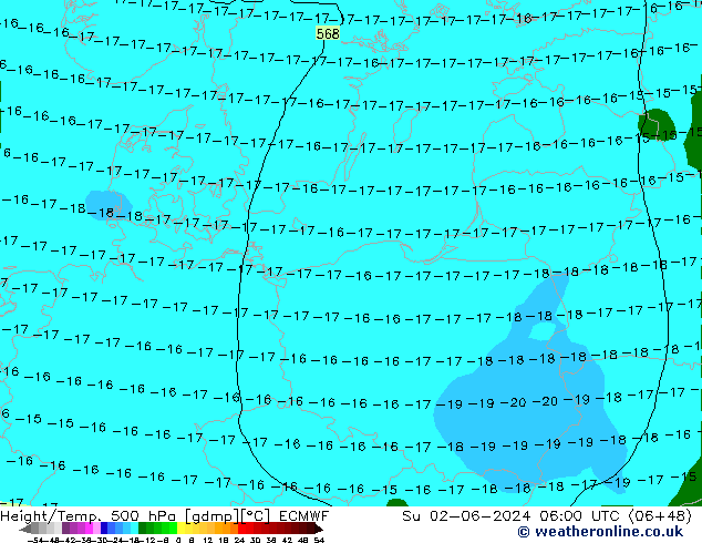 Height/Temp. 500 hPa ECMWF nie. 02.06.2024 06 UTC