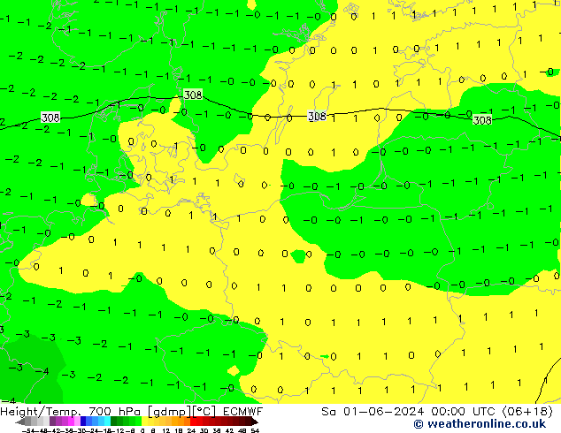 Géop./Temp. 700 hPa ECMWF sam 01.06.2024 00 UTC