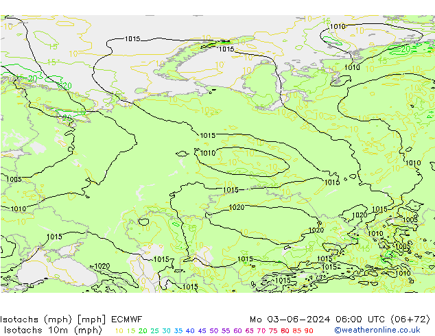 Eşrüzgar Hızları mph ECMWF Pzt 03.06.2024 06 UTC