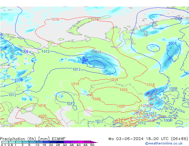 осадки (6h) ECMWF пн 03.06.2024 00 UTC