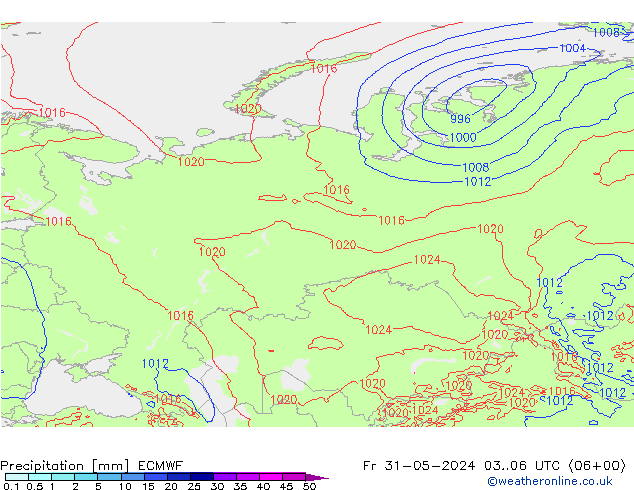 Neerslag ECMWF vr 31.05.2024 06 UTC